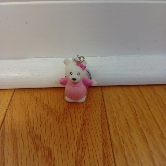 Vintage 80s Gao Fenjun White Bear W/ Pink Dress & Bow Keychain Squishy 1.75" - Picture 2 of 6